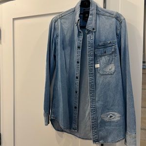 Mens distressed jean material shirt